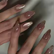 24Pcs Metallic Cat Eye French Sheer Manicure Tip Art Textured 3D Acrylic False Nails Nude Pink Almond Medium Press on Fake Nails